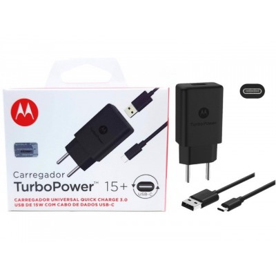 Carregador turbo motorola tipo usb c ou microusb power 15 + charger 3.0